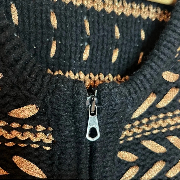 RAG & BONE Lisbeth Lambswool Blend Metallic Gold Zipup Knit Cardigan - Picture 4 of 9